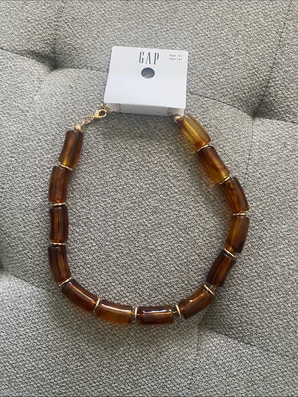 GAP Amber-Tone Tube Bead Necklace with Gold Accents BNWT